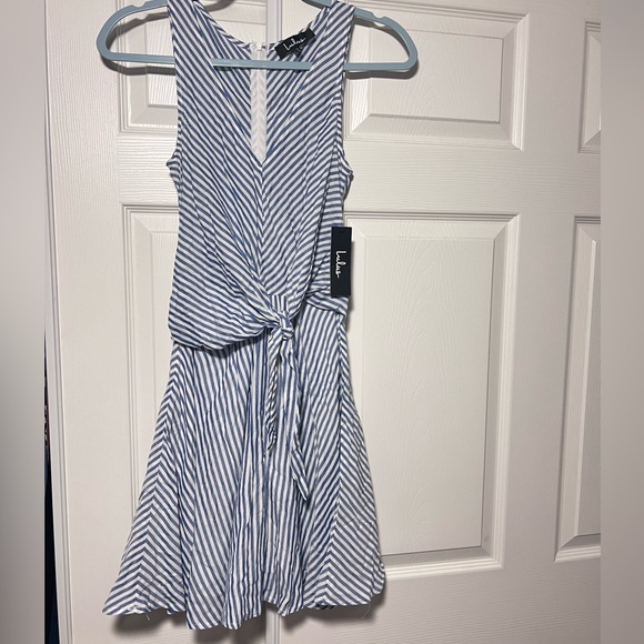 Lulus Teauge Blue and White Striped Tie-Front Dress - Picture 4 of 9